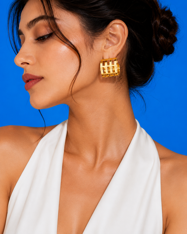 Golden💛 Giant Grid Hoops Earrings