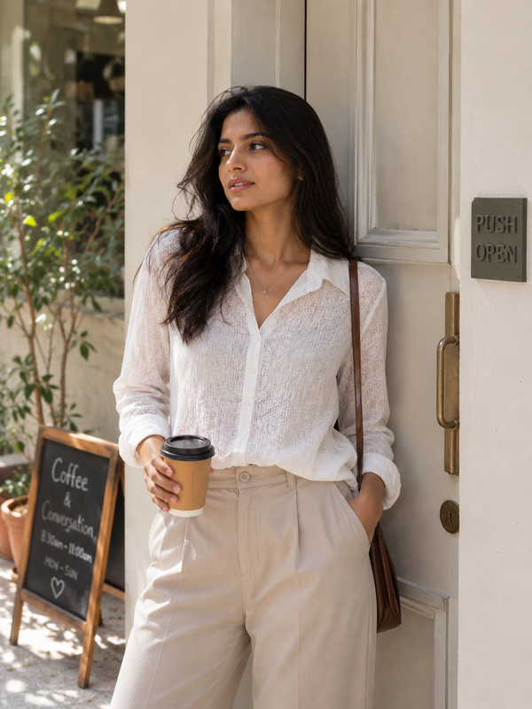 White elegant🤍sheer cotton shirt