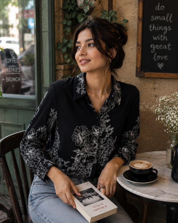 Black 🖤soft cotton 🌸🌺floral print shirt