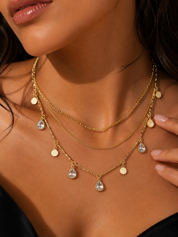💛✨ That Golden Layered Crystal Drop necklace
