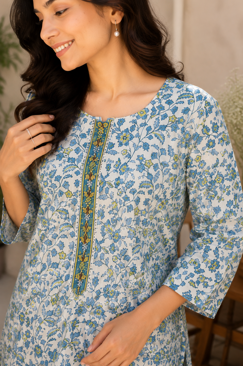 Vastrini💙pastel blue floral prints 2-pc Cotton Kurti set