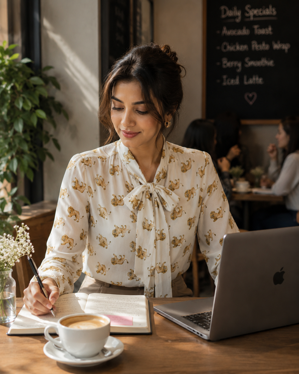 Ivory golden 🦁lion print shirt