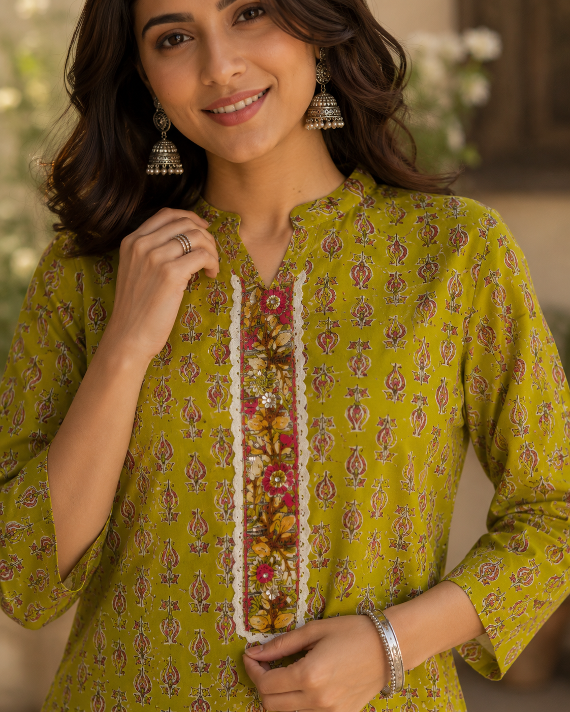 Vastrini 💚Lime Blossom 2-pc Cotton Kurti set