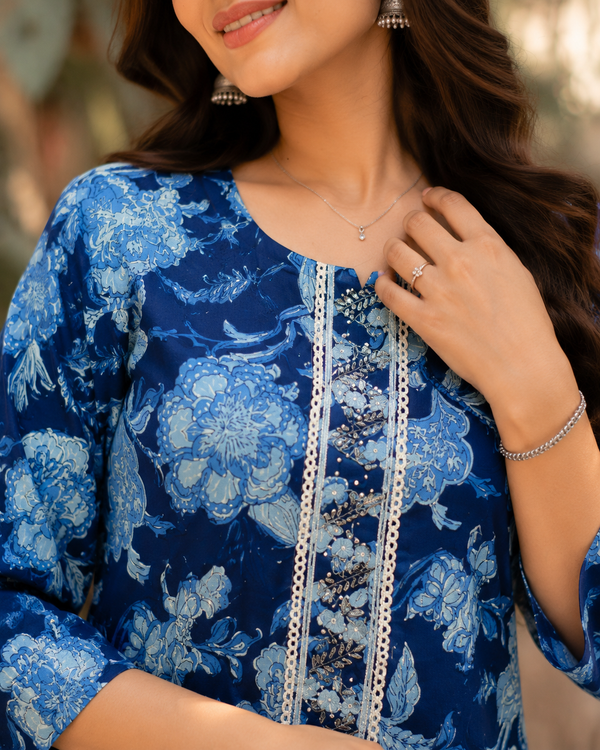 Vastrini 💙Blooming Blue 2-pc Cotton Kurti set