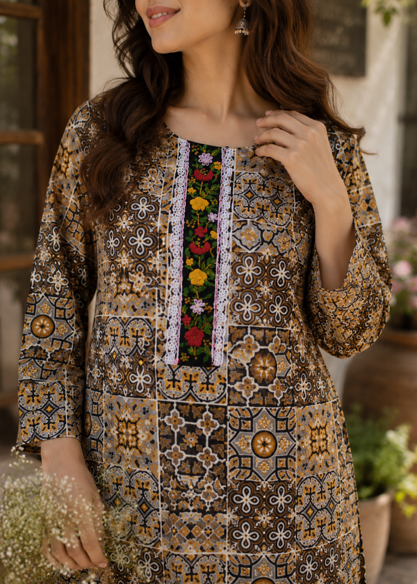 Vastrini 🤎Boho Brown 2-pc Cotton Kurti Set