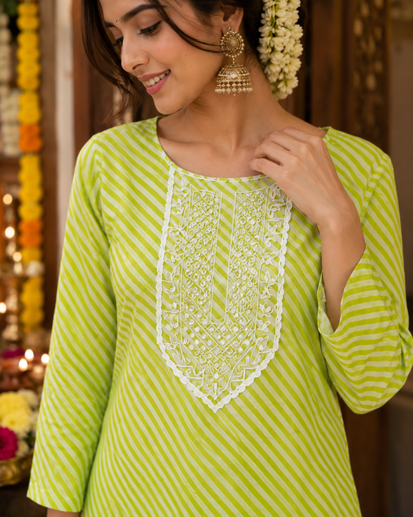Vastrini💚Mint Green 2-pc Cotton Kurti set