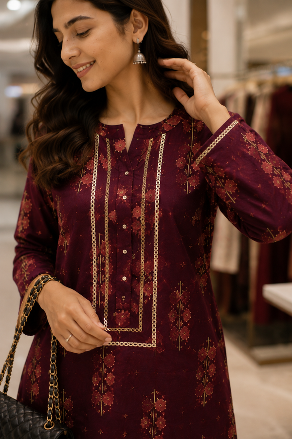 Vastrini🌹Royal Maroon 2-pc Cotton Kurti set