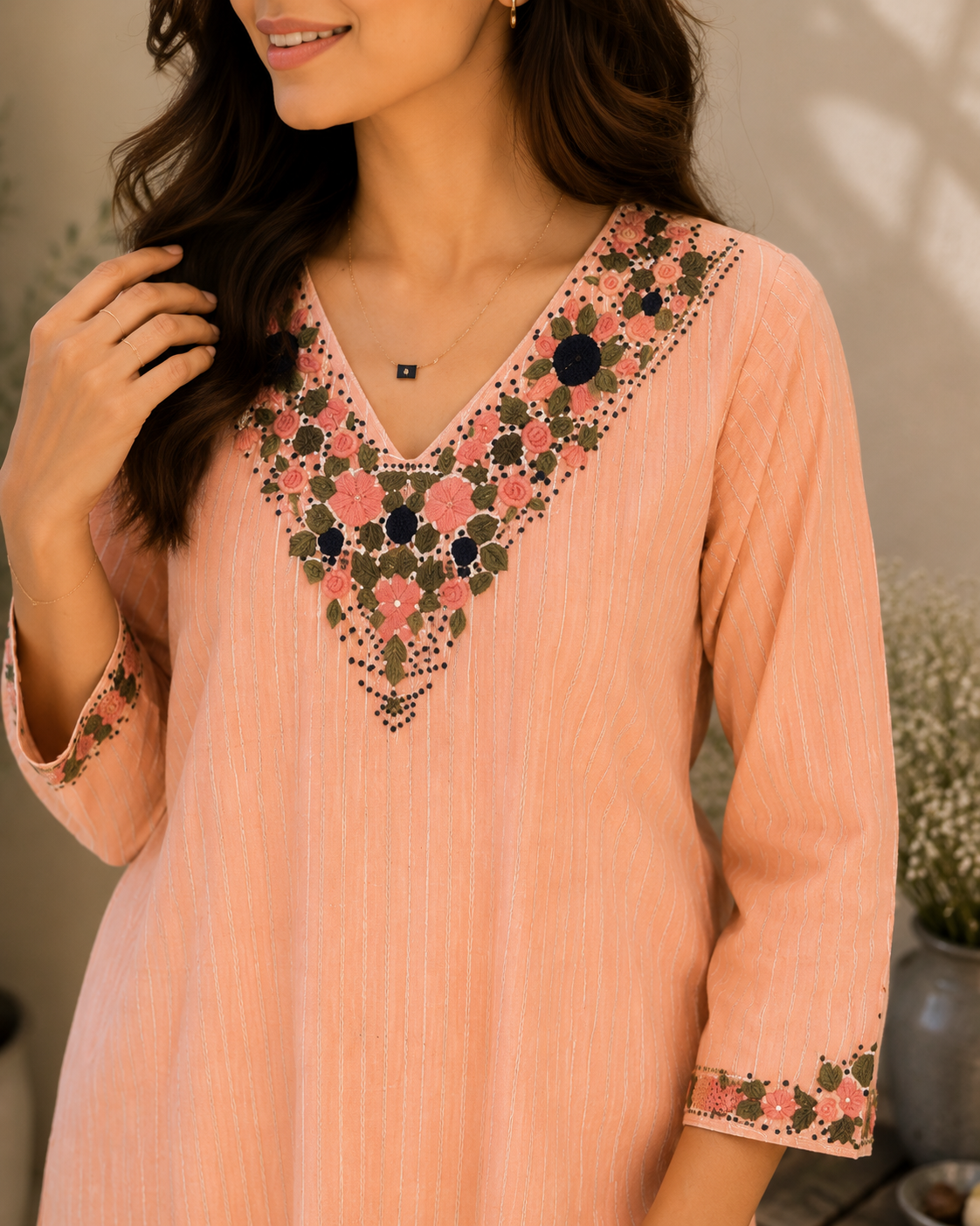 Vastrini🍑PEACH Embroidered Cotton Kurti